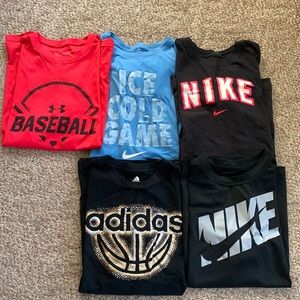 5 Nike, Adidas, Under Armor youth large short sleeve tee shirts.